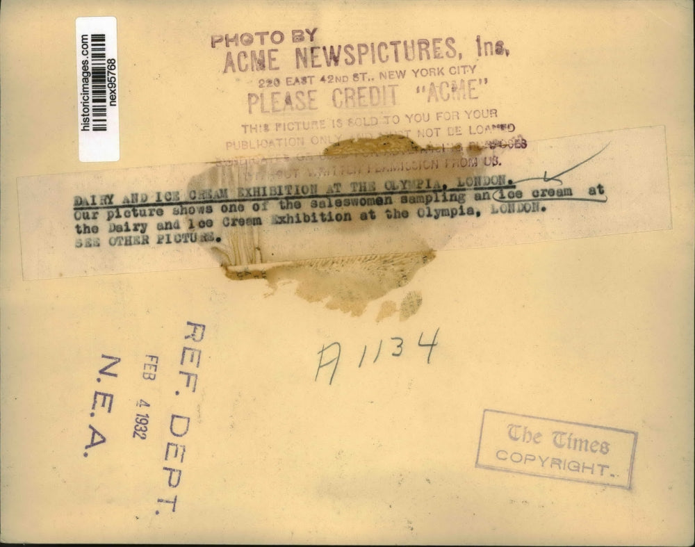 1932 Press Photo Dairy & Ice Cream Exhibition at Olympis London - nex95768