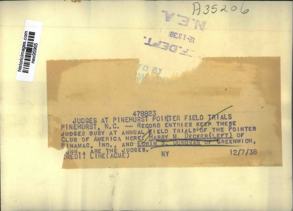 1938 Press Photo Harry Decker & Edwin Donovan at Annual Trials Pointer Club NC