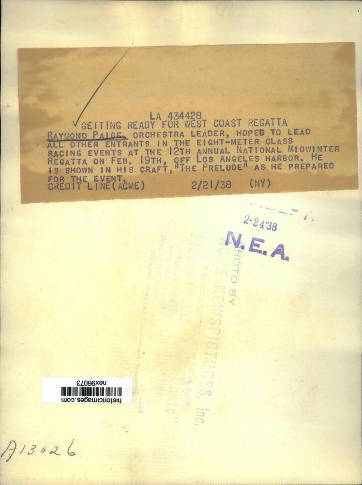 1938 Press Photo Raymond Paige Orchestra Leader in National Midwinter Regatta