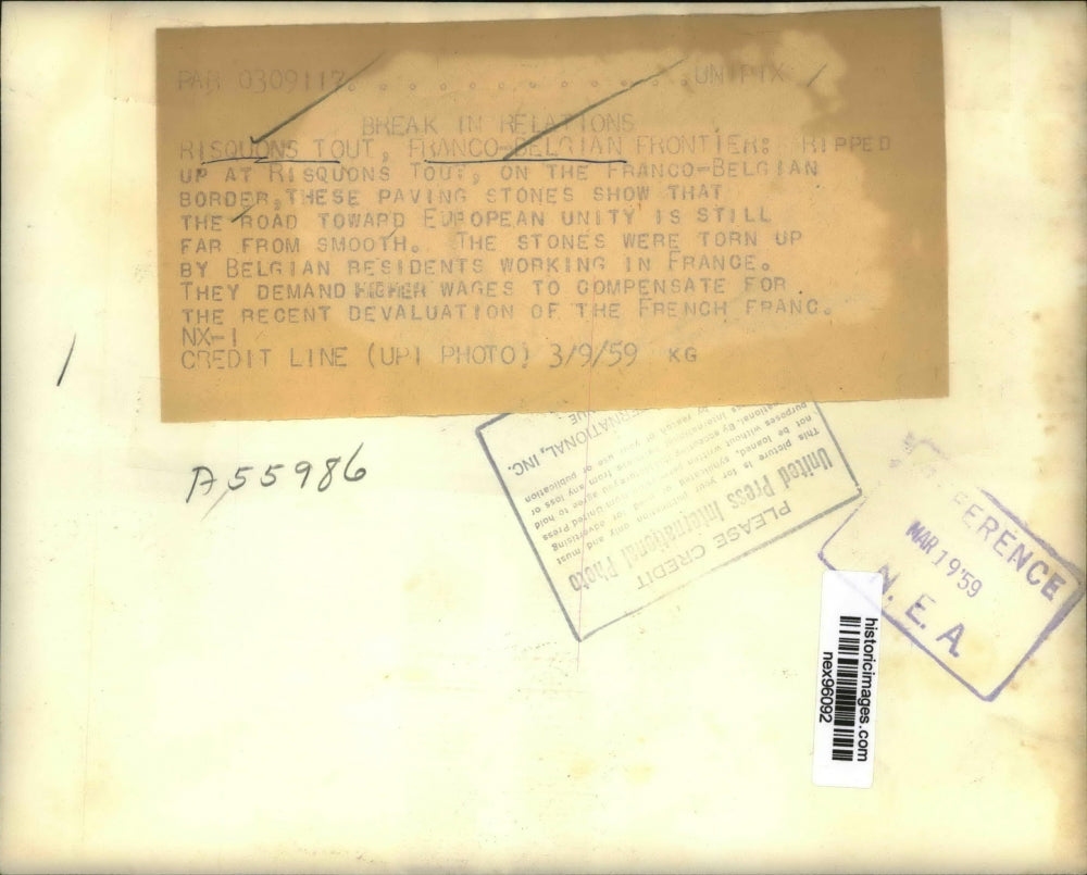 1959 Press Photo Risquons Tout Franco Belgian Frontier Border