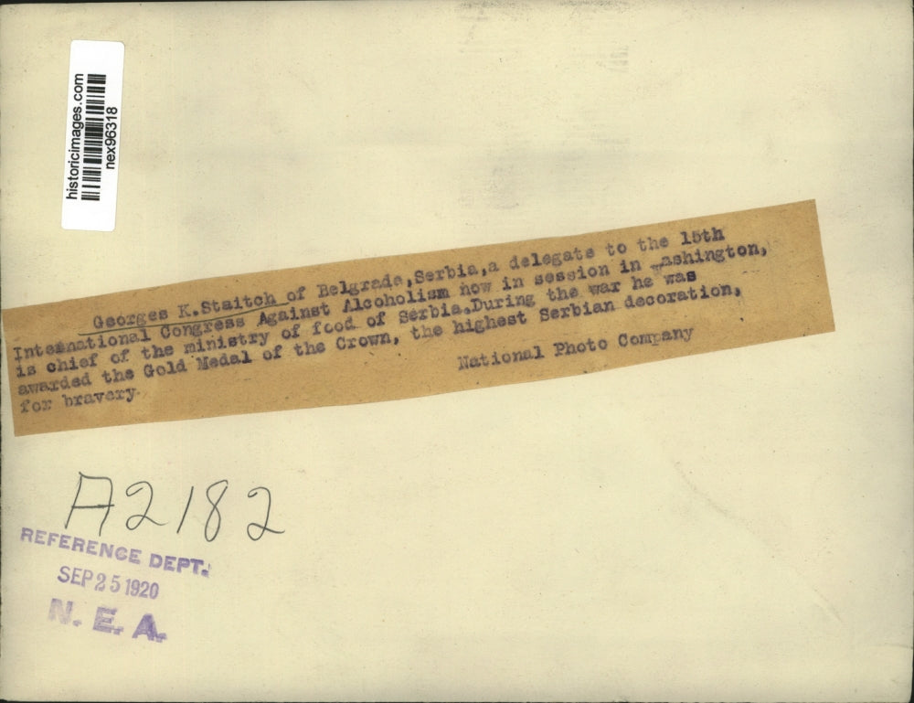 1920 Press Photo Georges K Staitch of Belgrade Serbia Delegate International