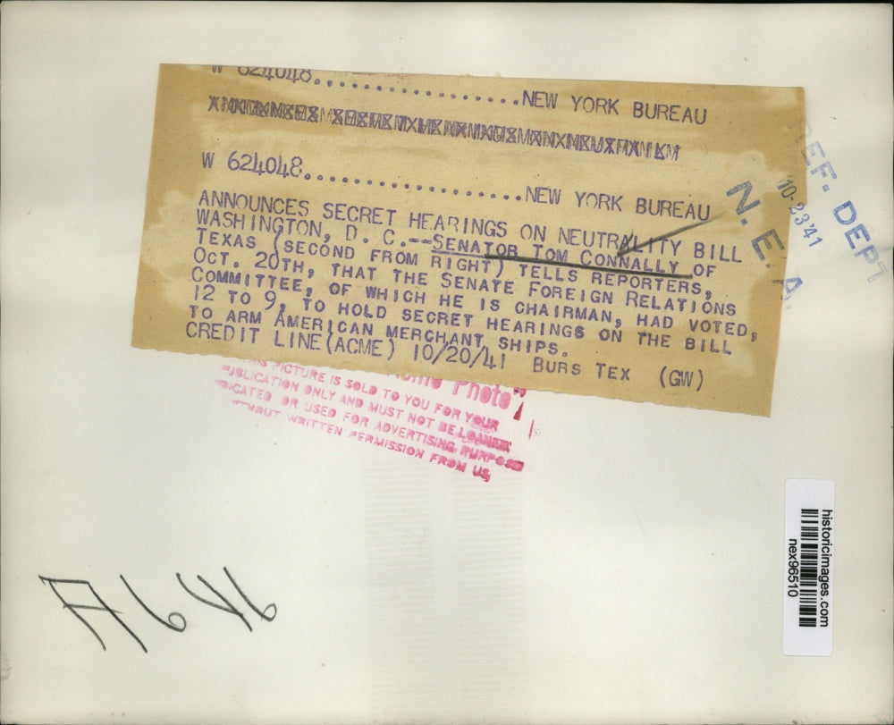 1941 Press Photo Texas Senator Tom Connally Senate Foreign Relations Committee