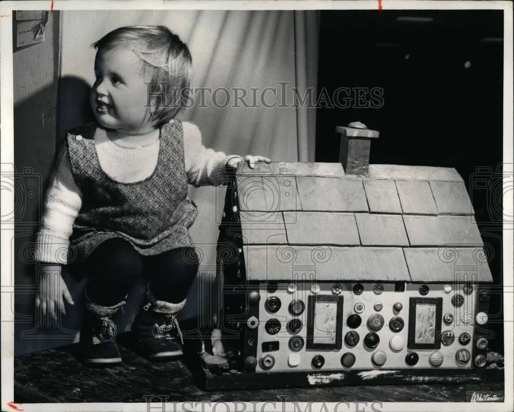 1973 Press Photo Doll House of Wood Decorated with Buttons at Antique Festival