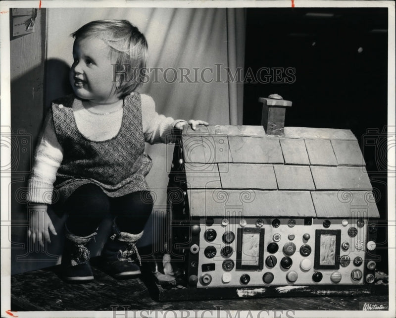 Load image into Gallery viewer, 1973 Press Photo Doll House of Wood Decorated with Buttons at Antique Festival
