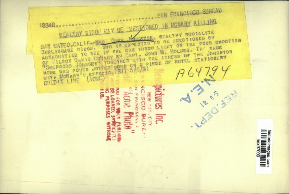 1941 Press Photo Mrs Gwen Johnston Socialite Widow Questioned in McNary Murder