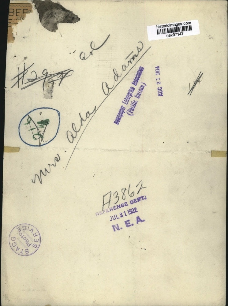 1922 Press Photo Mrs Alda Adams - nex97147