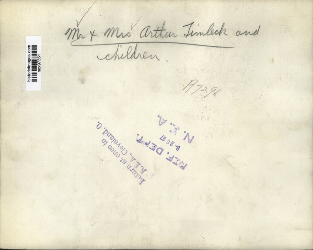 1937 Press Photo Mr & Mrs Arthur Timleck & Their Children - nex97351