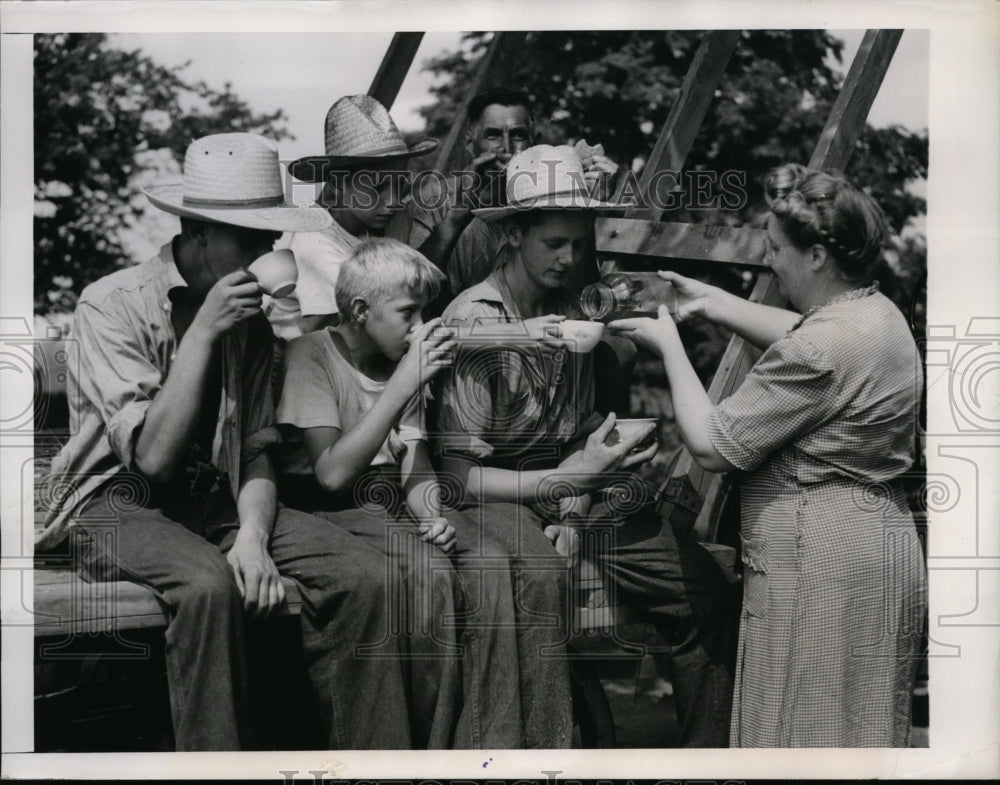 1947 Press Photo Mrs Harry Roosje, Donald & Raymond Vanderwey Learn Farming