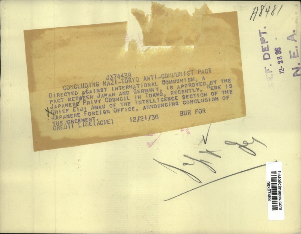 1936 Press Photo Members of Nazi-Tokyo Anti-Communist Pact Chief Eiji Amau