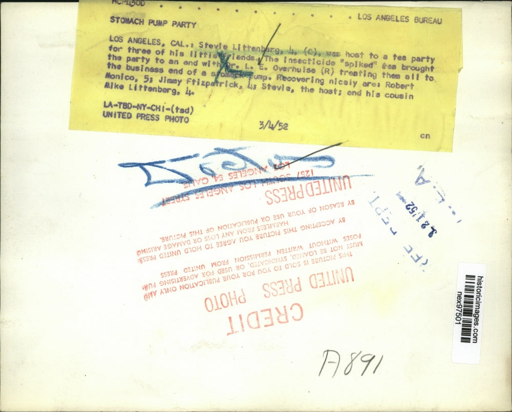 1952 Press Photo Stevie Littenberg Hosted Tea Party with Insecticide Tea