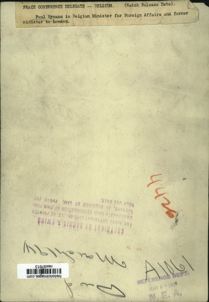 1915 Press Photo Paul Hymans Belgian Minister of Foreign Affairs - nex97613