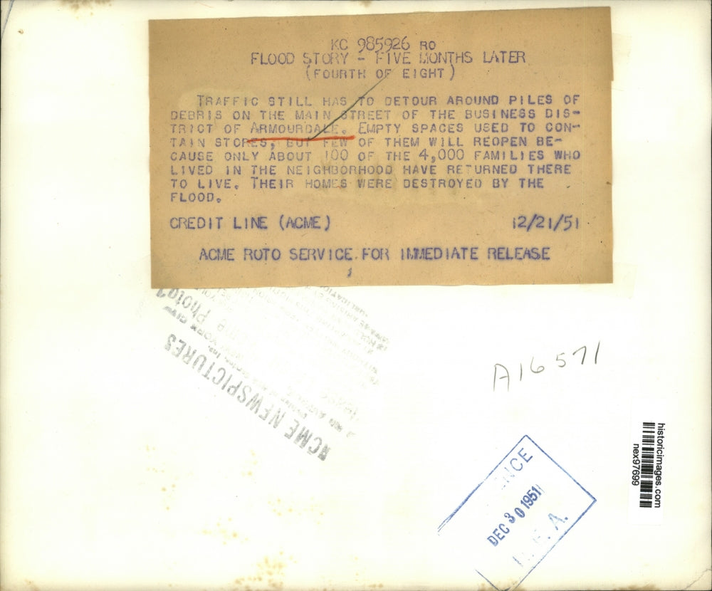 1951 Press Photo Armourdale Business District Deserted 5 Months After Flood