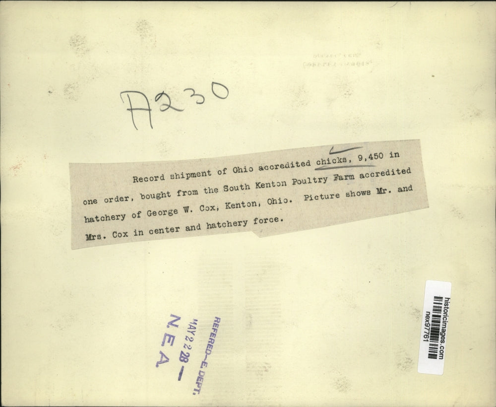 1928 Press Photo Record Shipment of Ohio Accredited Chicks 9450 One Order