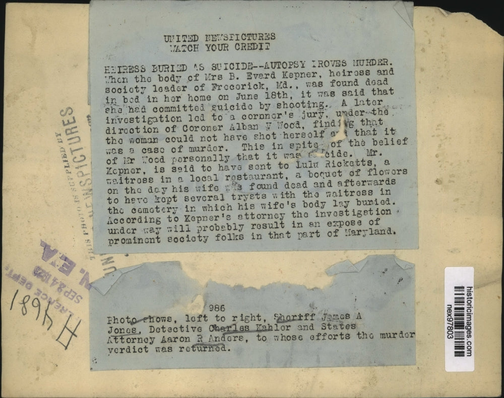 1923 Press Photo Sheriff James Jones, Det Charles Kahlor & State Atty Andore