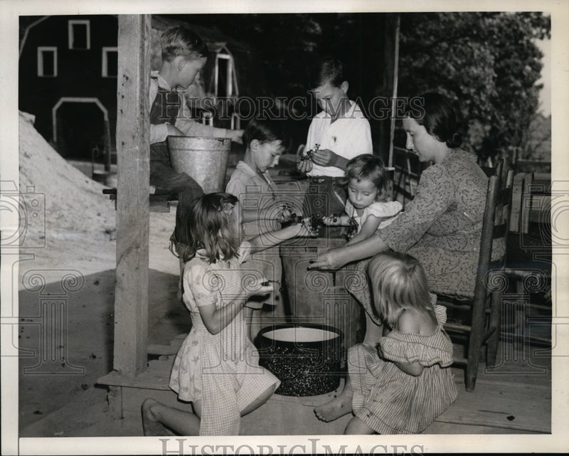 Load image into Gallery viewer, 1943 Press Photo Mrs Minnie Azalee York &amp; 6 of Her Children Making Grape Jelly
