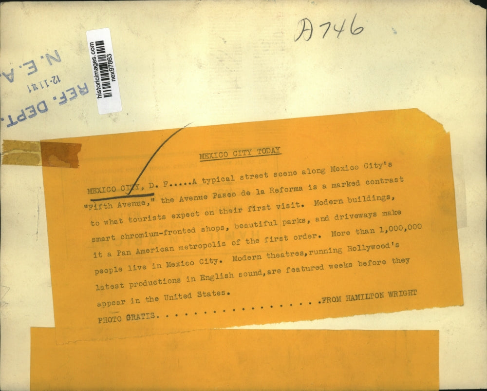 1941 Press Photo Avenue Paseo De La Reforma in Mexico City - nex97863