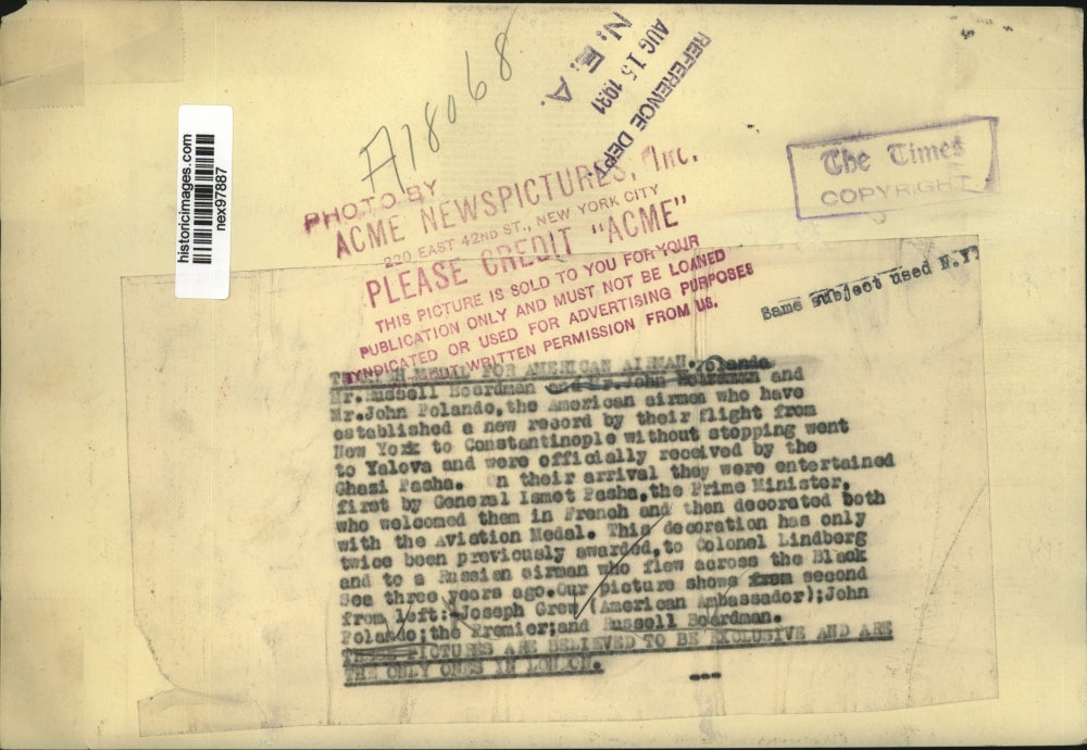 1931 Press Photo Mr Russell Boardman & Mr John Polando American Pilots