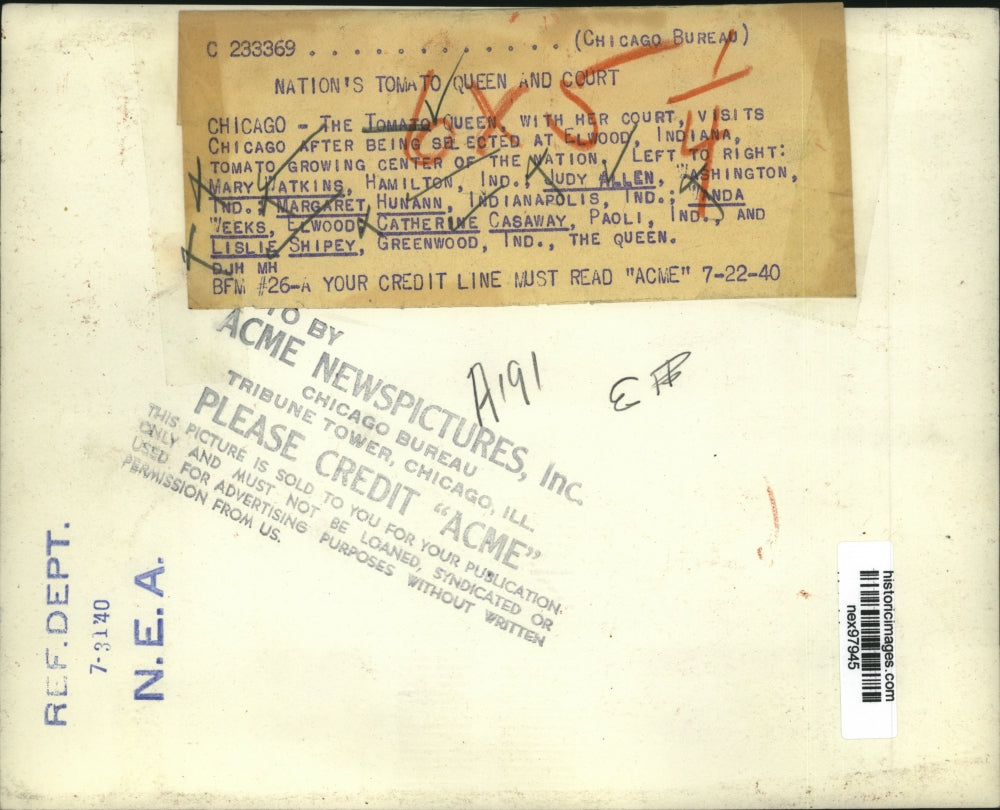 1940 Press Photo Lislie Shipey Crowned The Tomato Queen & Her Court - nex97945