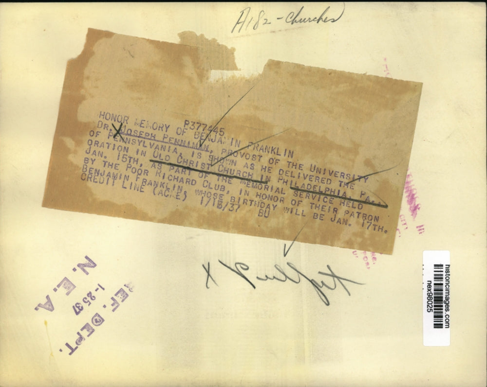 1937 Press Photo Dr Jospeh Penniman Provost University of Pennsylvania at Church