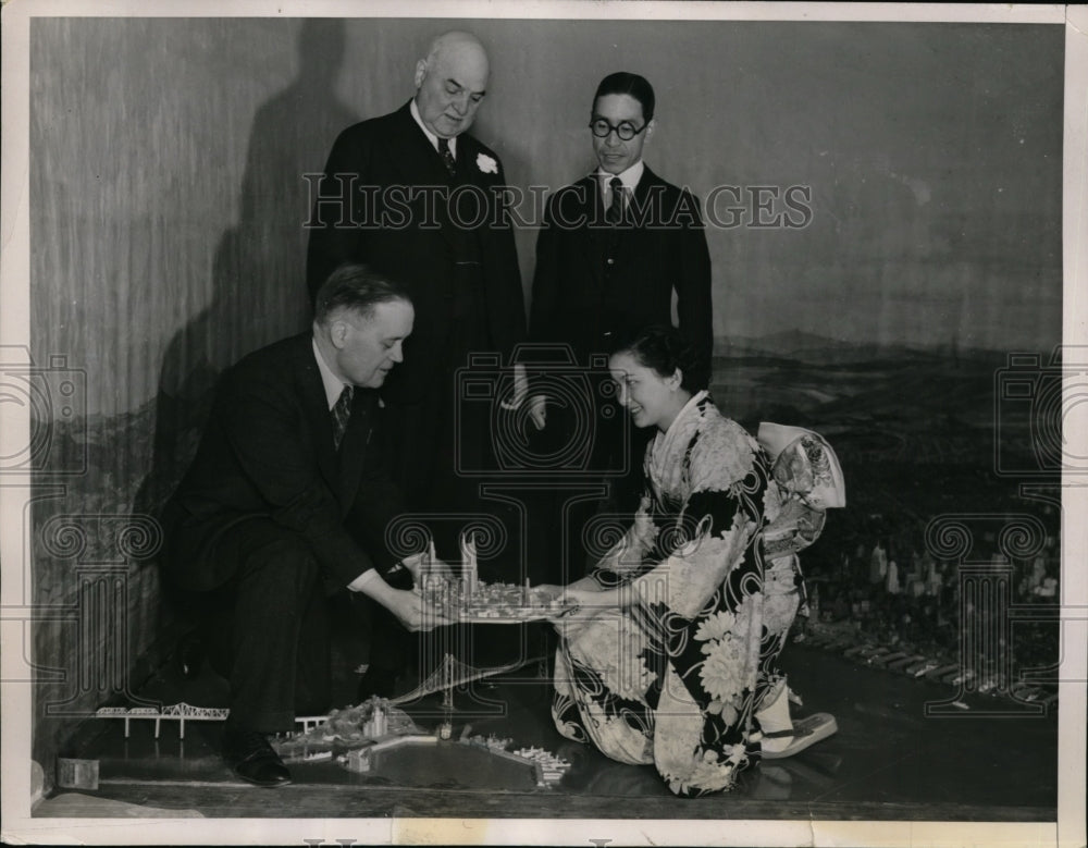 1937 Press Photo Colonel Franklin Bell, Mayor Rossi, Consul Shiozaki & Miss Tate