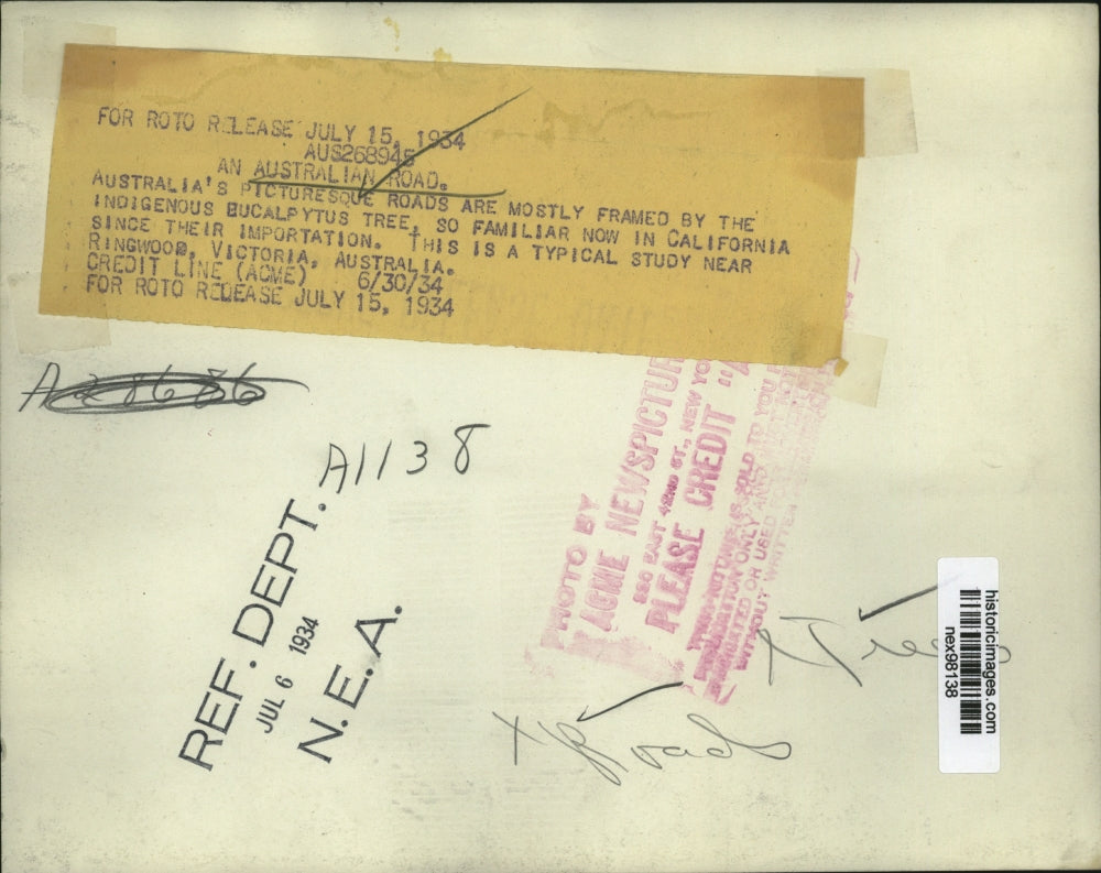 1934 Press Photo Australia's Picturesque Roads with Eucalyptus Trees