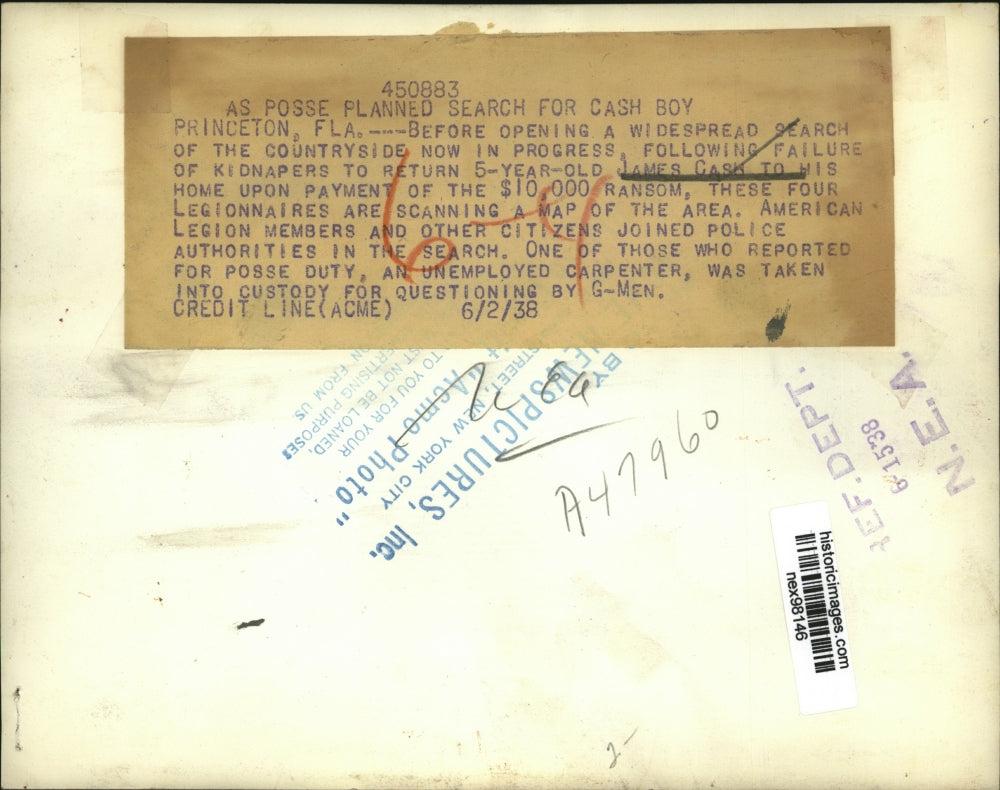 1938 Press Photo Posse Planning Search for Kidnapped James Cash Age 5