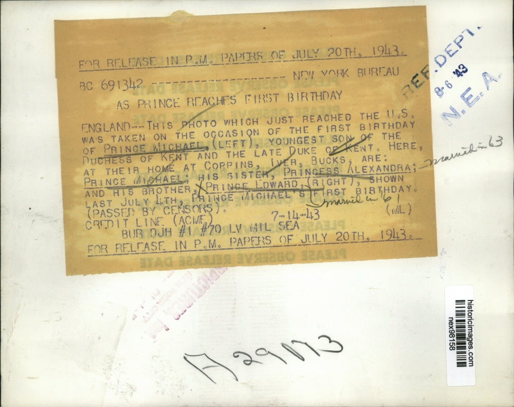 1943 Press Photo Prince's Michael & Edward with Princess Alexandra in England