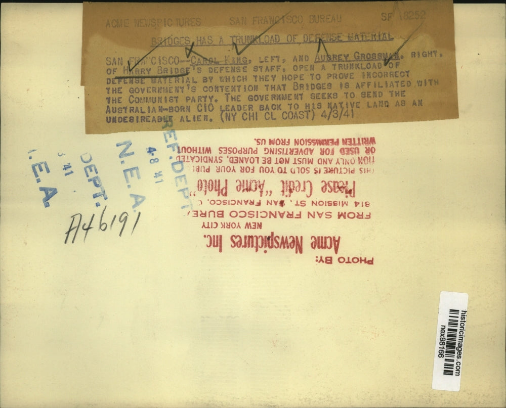 1941 Press Photo Carol King & Aubrey Grossnar of Bridges Defense Team