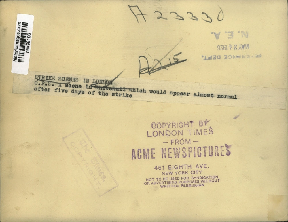 1926 Press Photo Scene in Whitehall London After 5 Days of Strike