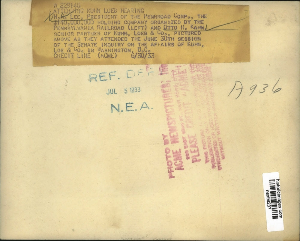1933 Press Photo HH Lee President Pennroad Corp & Otto H Kahn of Kuhn, Loen & Co