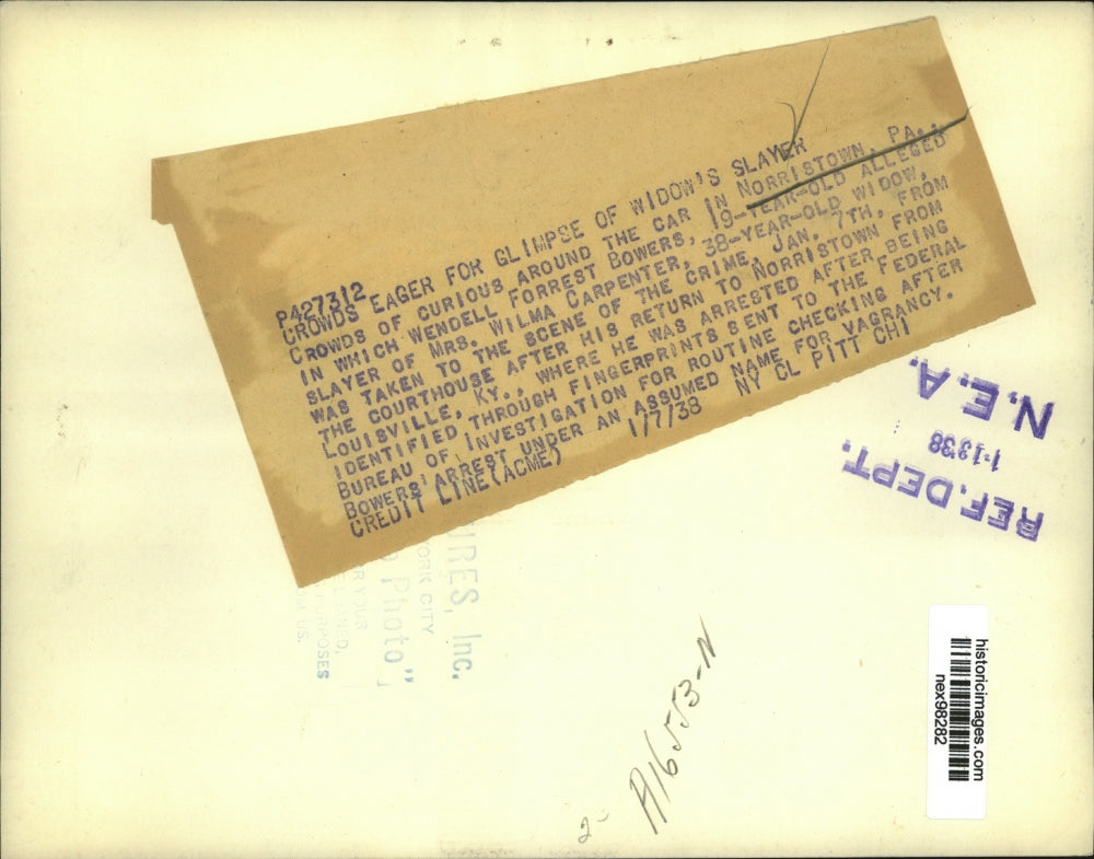 1938 Press Photo Crowd to See Wendell Bowers Charged with Murder Mrs Carpenter