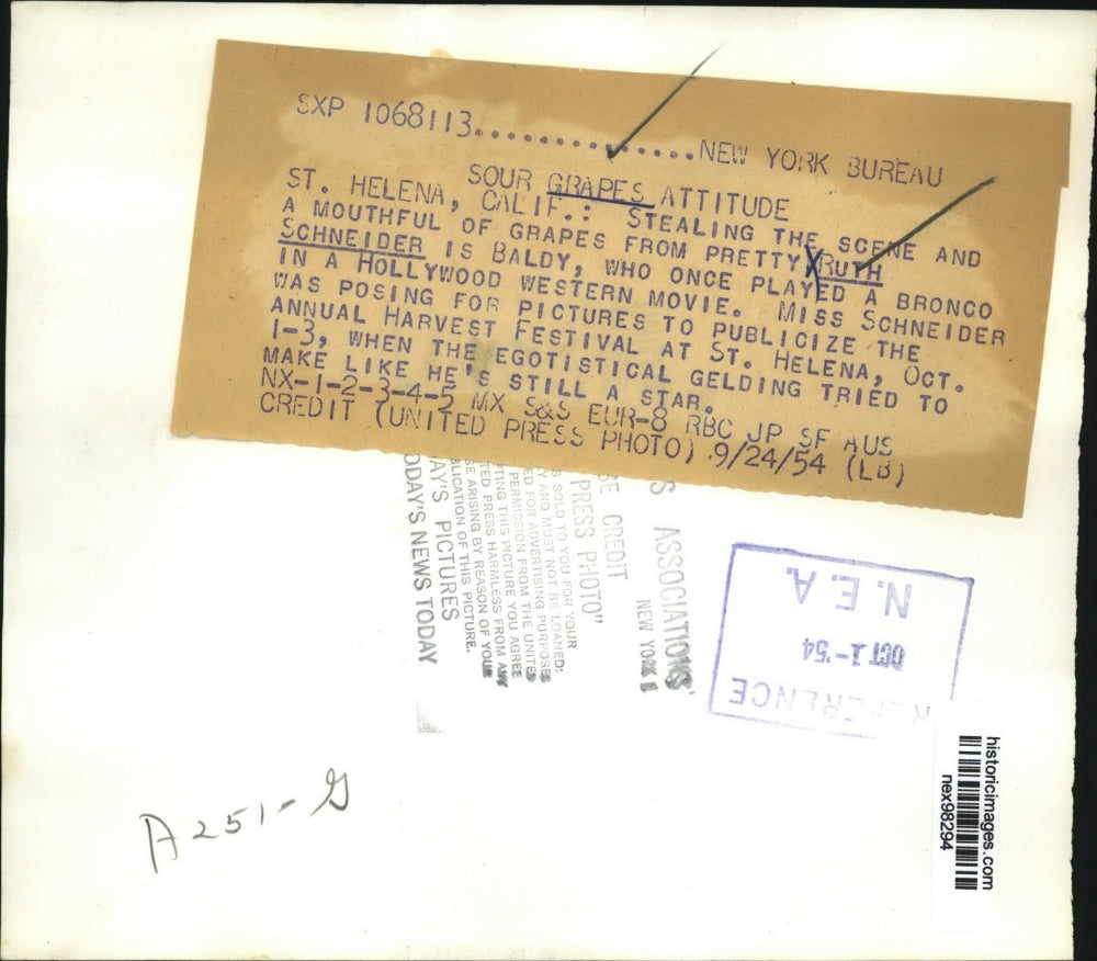 1954 Press Photo Ruth Schneider & Horse Baldy Was in Western Movie