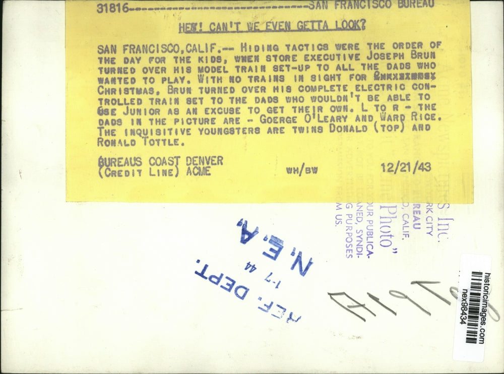 1943 Press Photo Joseph Brun, George O'Leary, Ward Rice & model trains