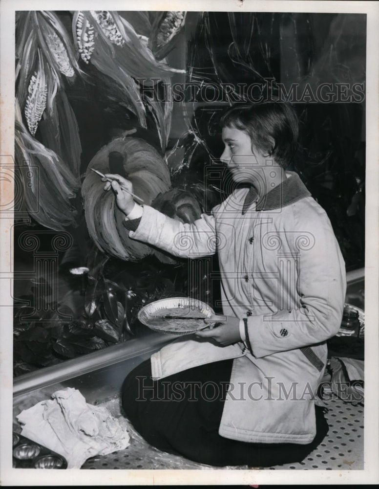 1958 Press Photo Arleen Wheeler Painting Autumn Scene - nex98503