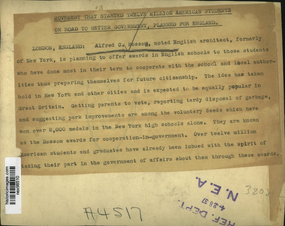 1937 Press Photo Alfred Bossom Noted English Architect