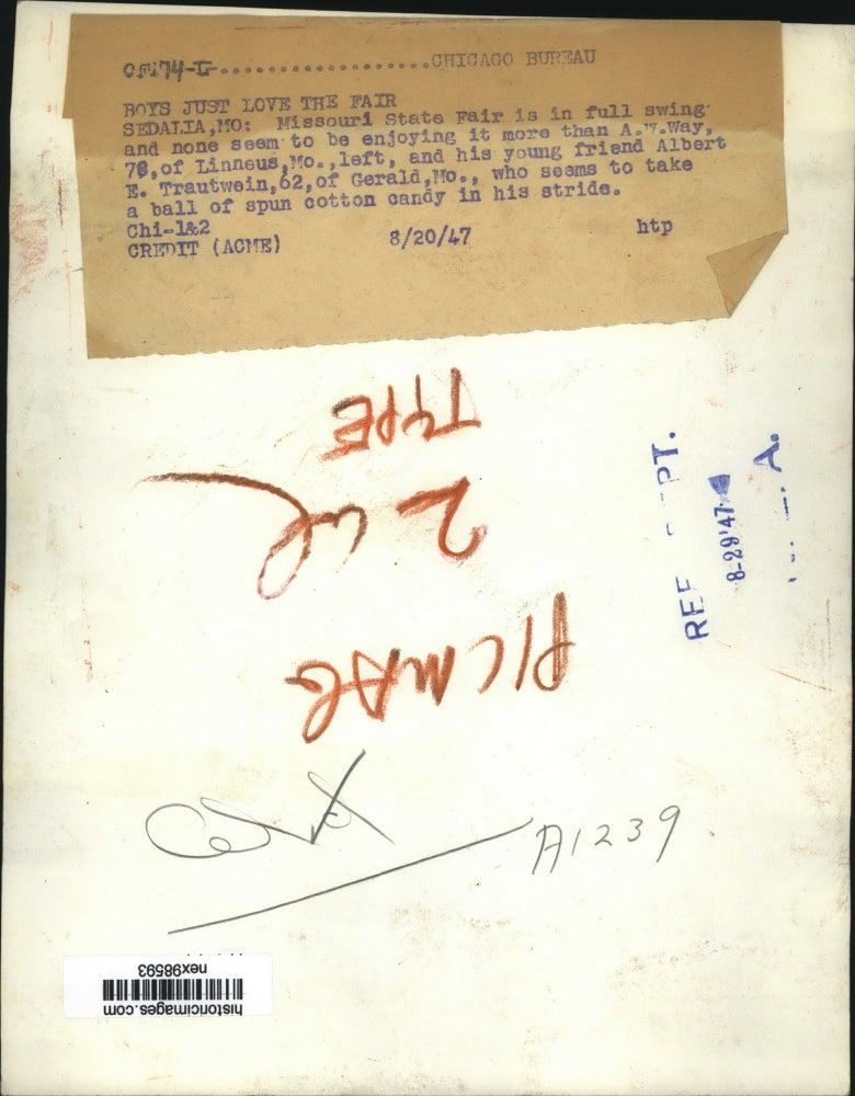 1947 Press Photo Sedalia Missouri State Fair, AW Way & Albert Trautwein