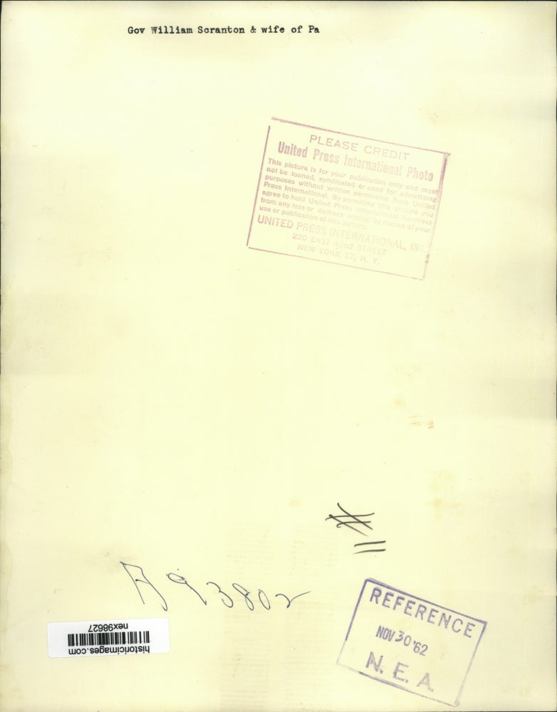 1962 Press Photo Pennsylvania Governor William Scranton & wife - nex98627