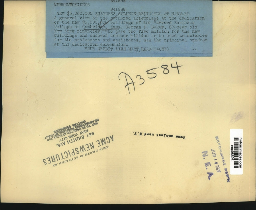 1927 Press Photo Harvard Business College building dedication in Cambridge MA