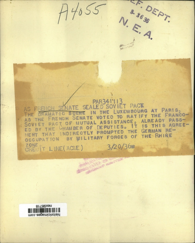 1936 Press Photo French Senate in Luxembourg at Paris Seal Soviet Pact