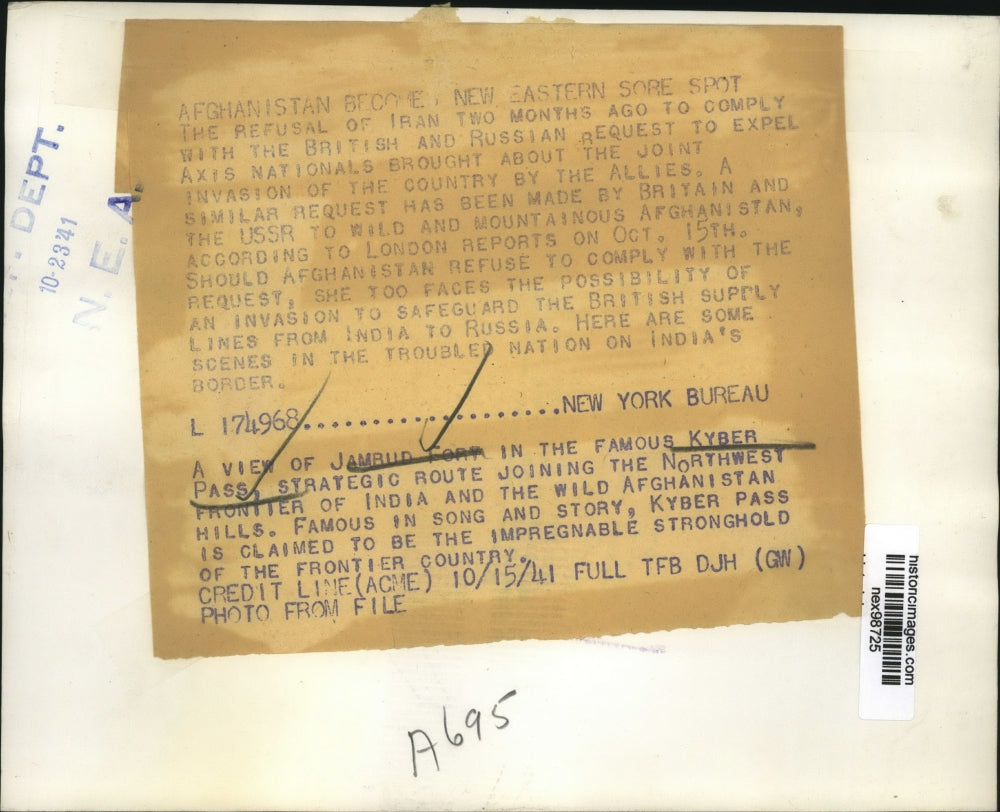 1941 Press Photo Jamrud Fort in Kyber Pass tween India & Afghanistan - nex98725