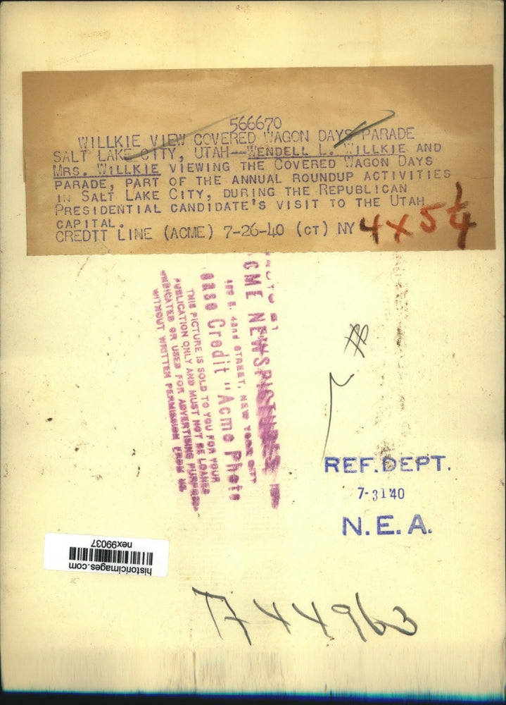 1940 Press Photo Wendell Willkie& wife Presidential candidate in Salt Lake City