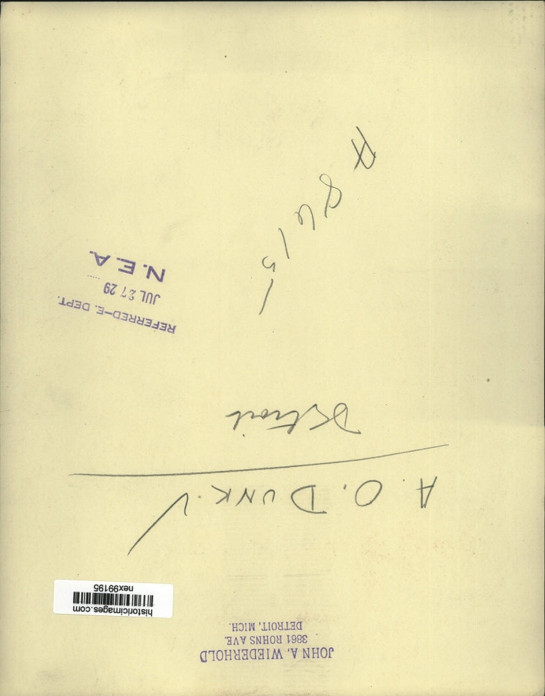 1929 Press Photo A.O. Dunk of Detroit - nex99195