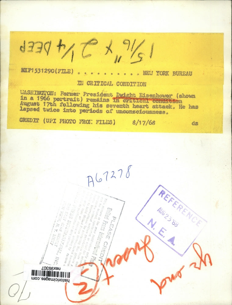 1969 Press Photo Former President Dwight D Eisenhower before heart attack