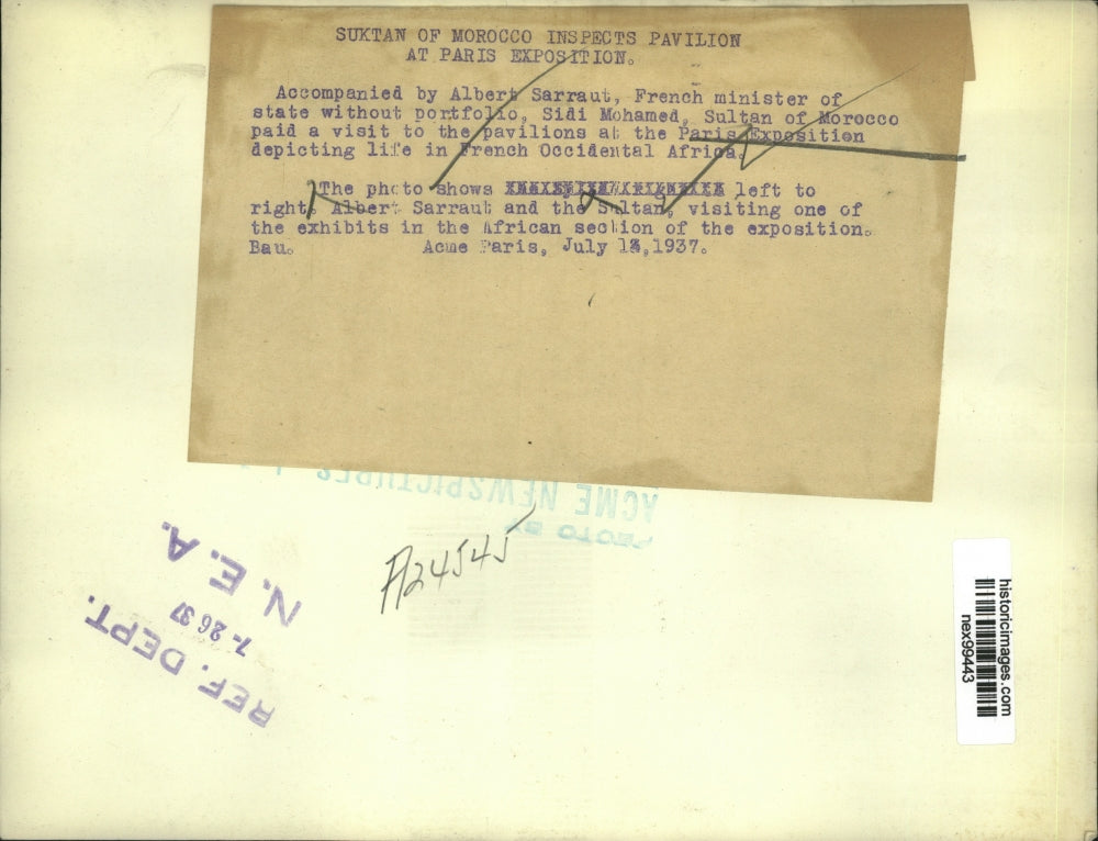 1937 Press Photo Albert Sarraut French minister & Sidi Mohamed of Morocco