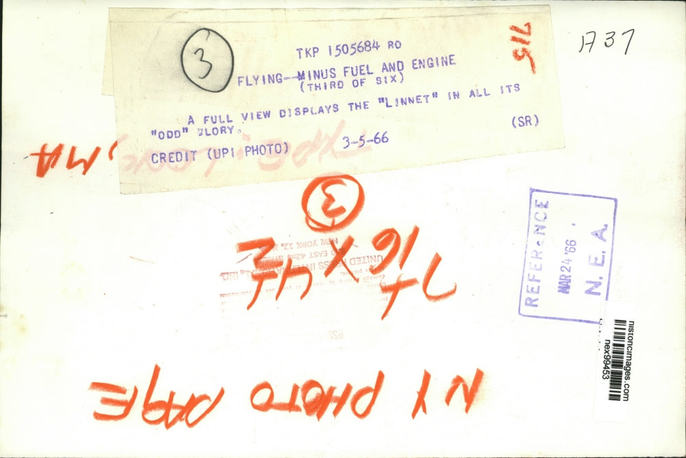 1966 Press Photo Linnet plane that flys minus fuel & an engine - nex99453