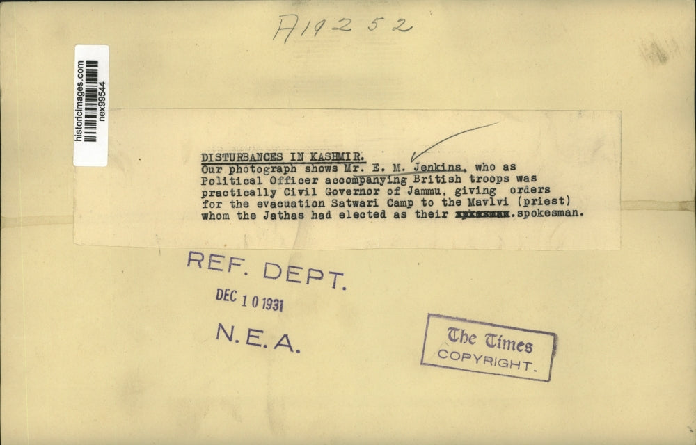 1931 Press Photo EM Jenkins & Mavlvi priest at Jammu in Kasimir - nex99544