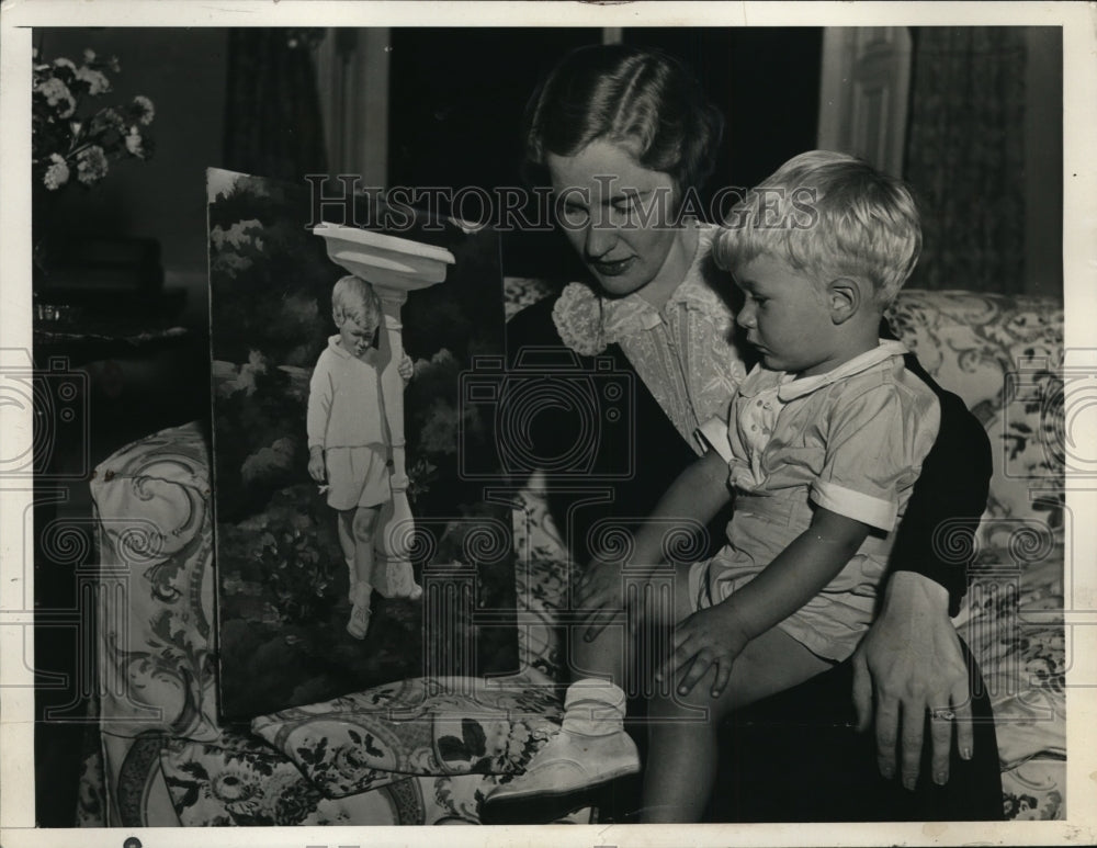 1936 Press Photo Mrs Harry Woodring Painted Her Son Marcus- Historic Images