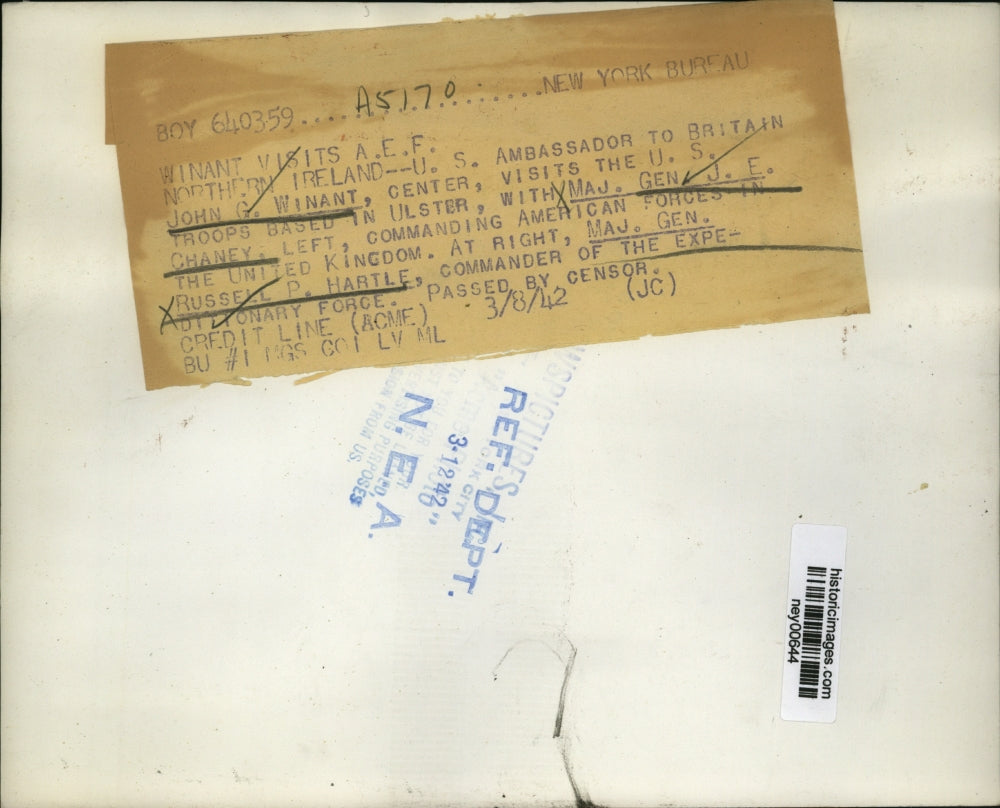 1942 Press Photo John G Winant Visits Troops in Ulster J E Chaney Russel Hartle