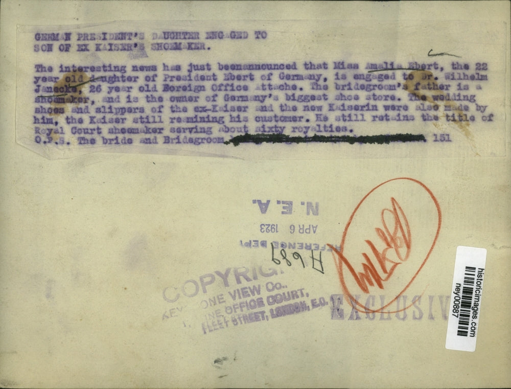 1923 Press Photo Amalia Ebert Daughter of President of Germany Fiance Dr Janecke