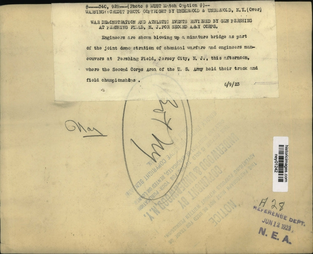 1923 Press Photo Engineers blow up a mini bridge in demo of chem warfare